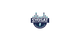 SYOSAT logo with audio equalizer bars and vintage microphone, representing online radio and podcast broadcasting—Start Your Own Station Anywhere Today.